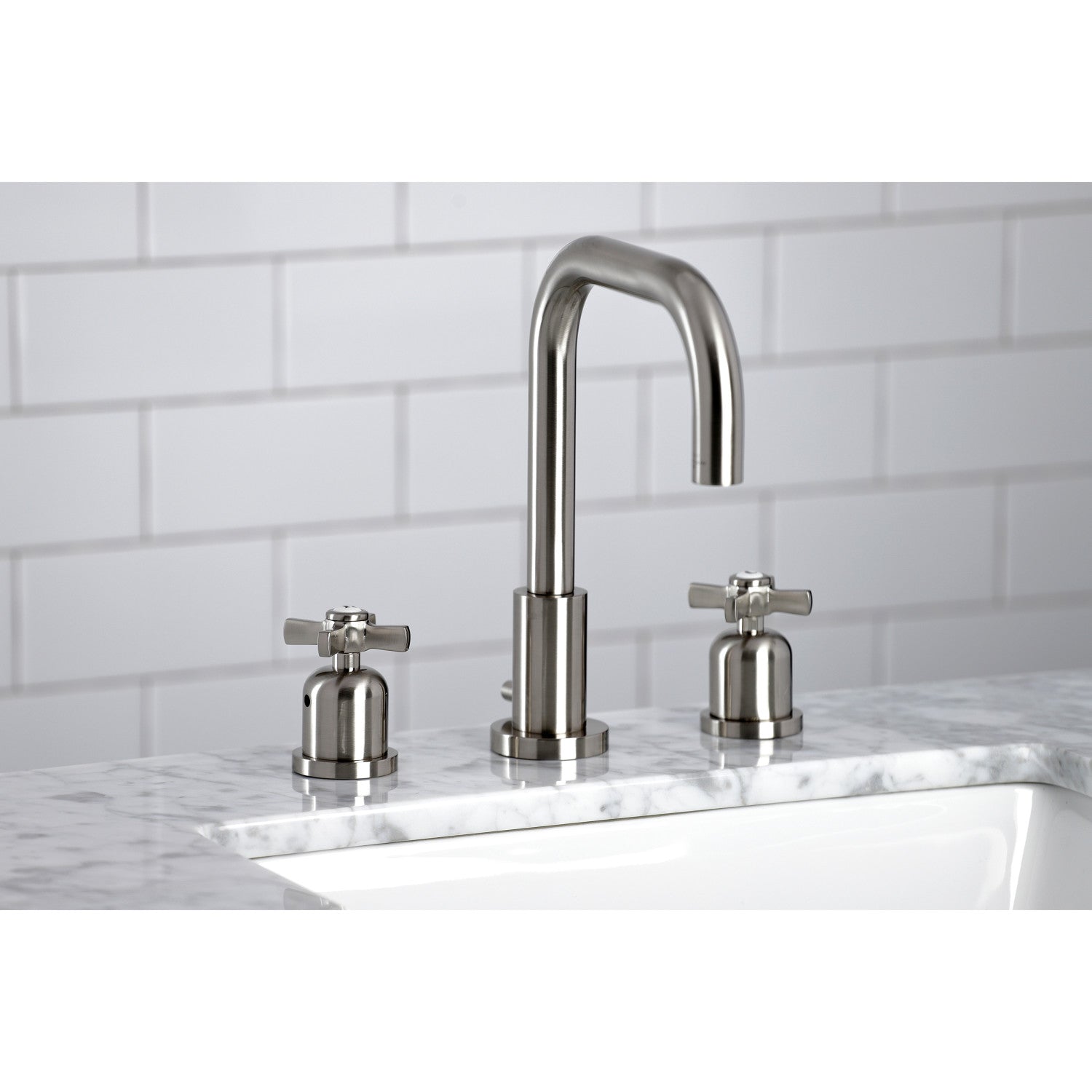 Kingston Sona FSC8938ZX - Millennium Two-Handle 3-Hole Deck Mount Widespread Bathroom Faucet with Brass Pop-Up, Brushed Nickel — thumbnail 2